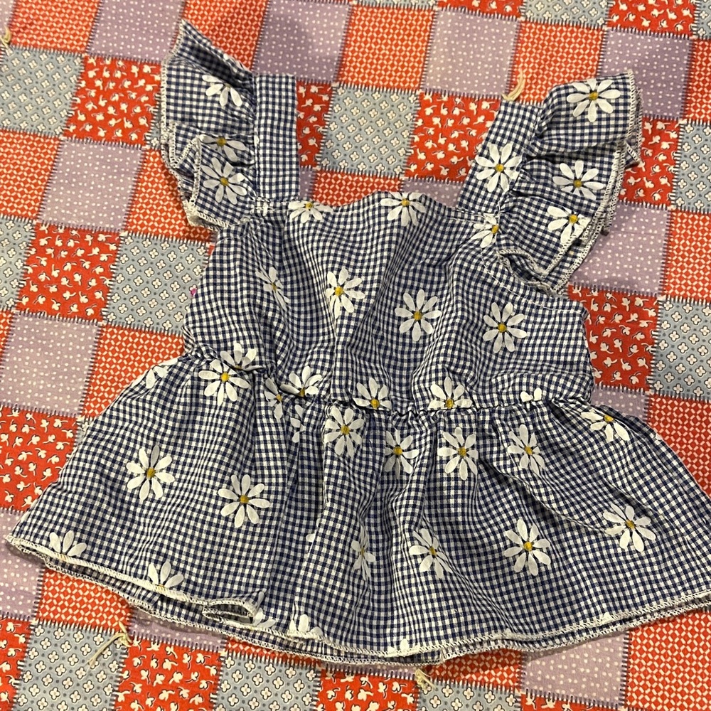 SHEIN Blue and White Gingham Kids Tank Top